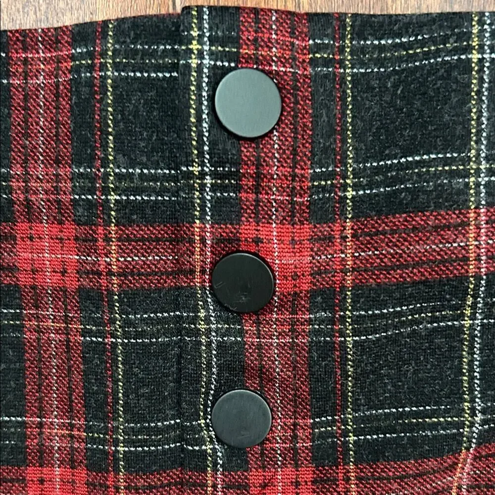 Zara Kids Red and Black Plaid Leggings, Size 11/12